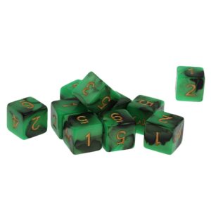 10pcs Six Sided Dual Colored D6 Dices For D&D Casino Poker Dice Guessing Games - Green & Black, 16mm