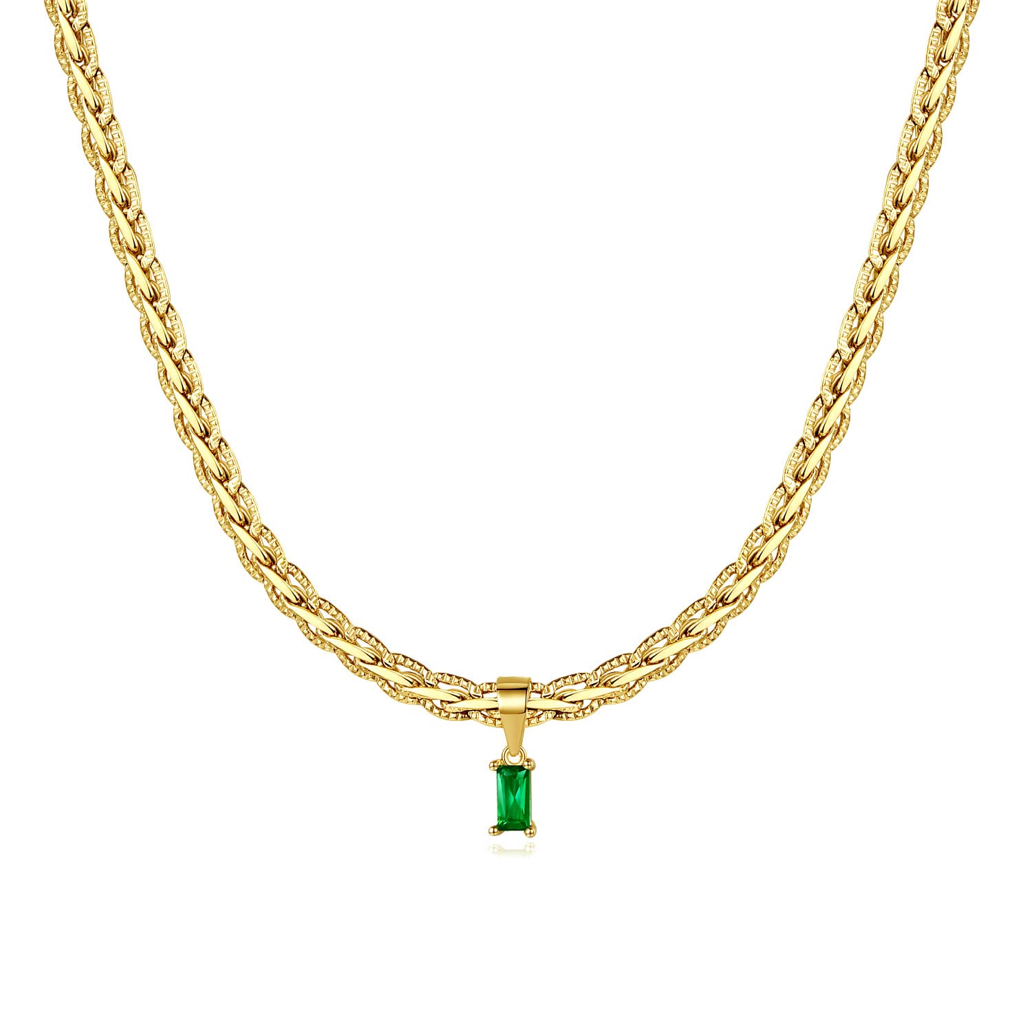 GOGOEY 18K Gold Filled Vintage Choker Necklaces for Women Waterproof Gold Choker Necklace Anti Tarnish Gemstone Zircon Rectangle Pendant Necklace (A-Emerald)