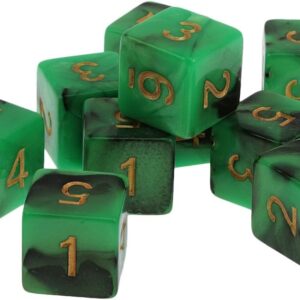 10pcs Six Sided Dual Colored D6 Dices For D&D Casino Poker Dice Guessing Games - Green & Black, 16mm