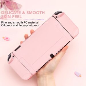 DLseego Switch OLED Protective Case Dockable Hard Shell Anti-Scratch Cover Joycon Accessory Skin with 6PCS Thumb Grips Caps and 2Pc Screen Protectors - Pink