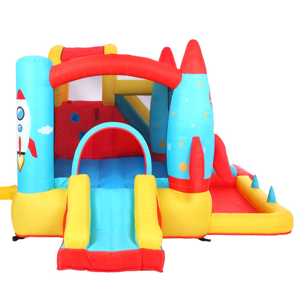 Slide Bouncer,Kids Bounce House,Inflatable Bouncy Jumping Castle with Slide, Indoor/Outdoor Bouncer House with Stakes, Repair Patches, and Storage Bag (Without Air Blower, Rocket)