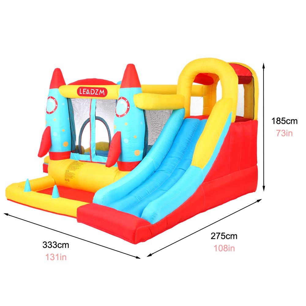 Slide Bouncer,Kids Bounce House,Inflatable Bouncy Jumping Castle with Slide, Indoor/Outdoor Bouncer House with Stakes, Repair Patches, and Storage Bag (Without Air Blower, Rocket)