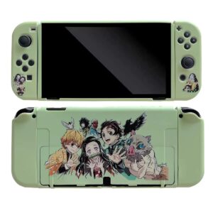 enfily cute demon slayer case compatible with nintendo switch oled, dockable case cover, ergonomic soft tpu grip case for joycon, sparkle skin set