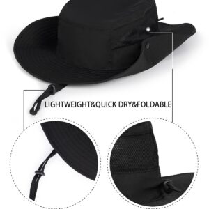 Zylioo 2XL Oversized UPF50+ Summer Boonie Hats,Adjustable Fishing Sun Hat for Big Heads,Large Breathable Cooling Hat Black