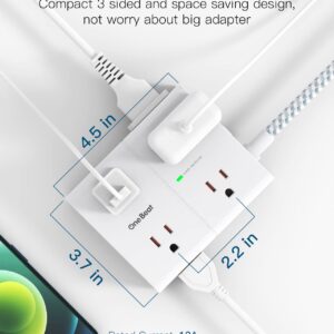 Power Strip Surge Protector with USB, 8 Widely Outlets 4 USB Ports Extension Cord with Flat Plug, 3 Sided Wall Outlets Extender USB Desktop Charging Station for Home Office Travel