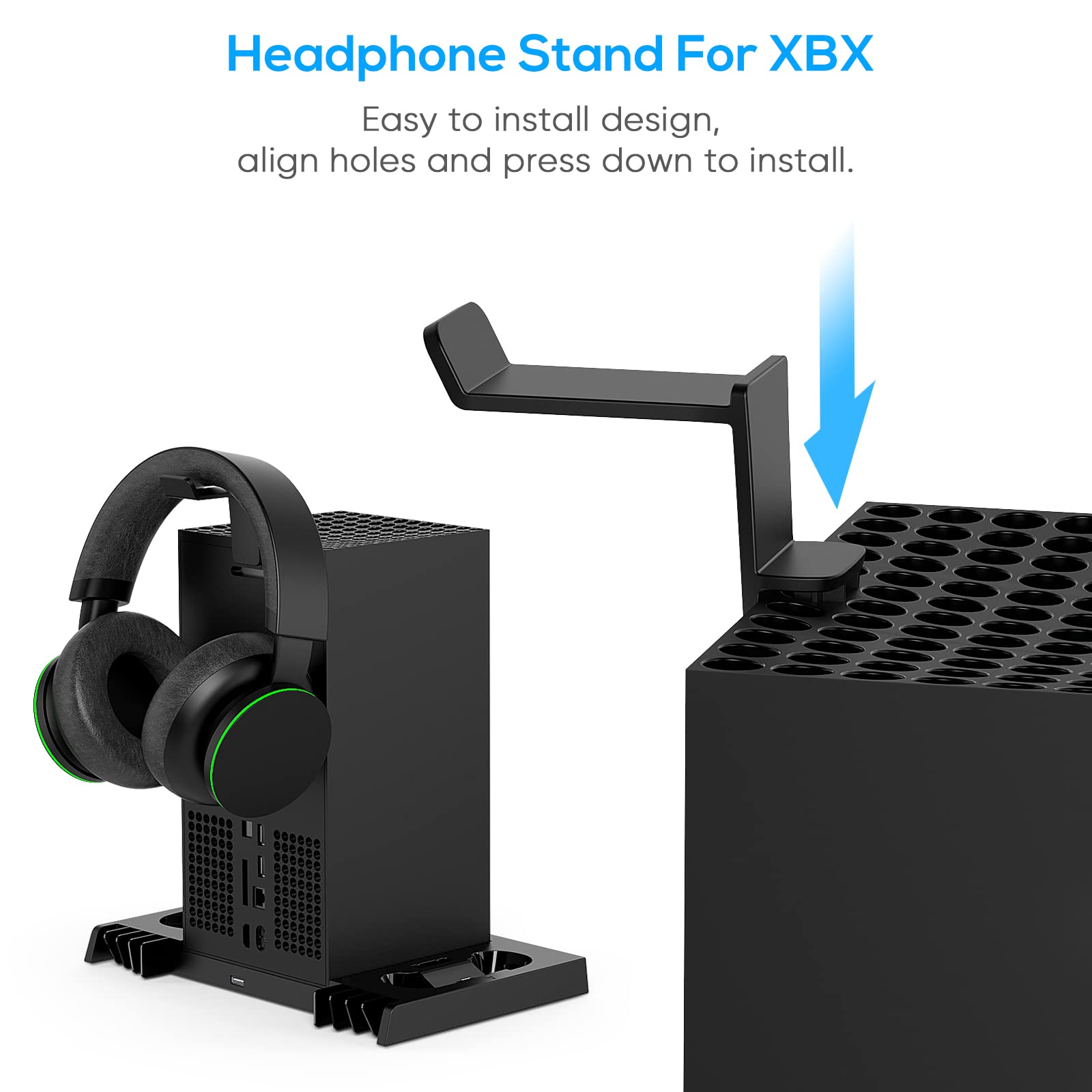 YUANHOT Upgraded Cooling Stand for Xbox Series X, Vertical Charging Station Dock Accessories with Fan Cooling System, Dual Controller Charger Ports, Headset Holder and Game Storage (ONLY for XSX)