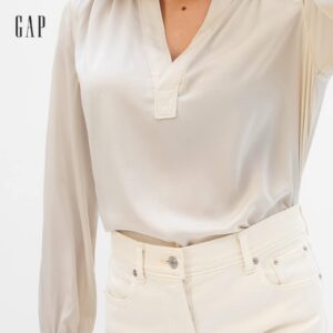 GAP Womens Long Sleeve Vneck Top Birch L