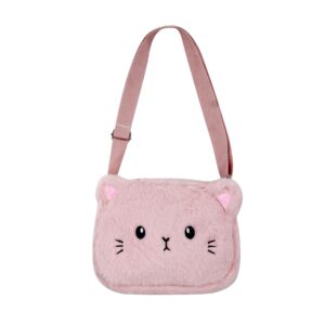 Amamcy Cute Cat Crossbody Purse Pink Small Fluffy Satchel Shoulder Bag Animal Plush Messenger Bag Kawaii Purse for Women