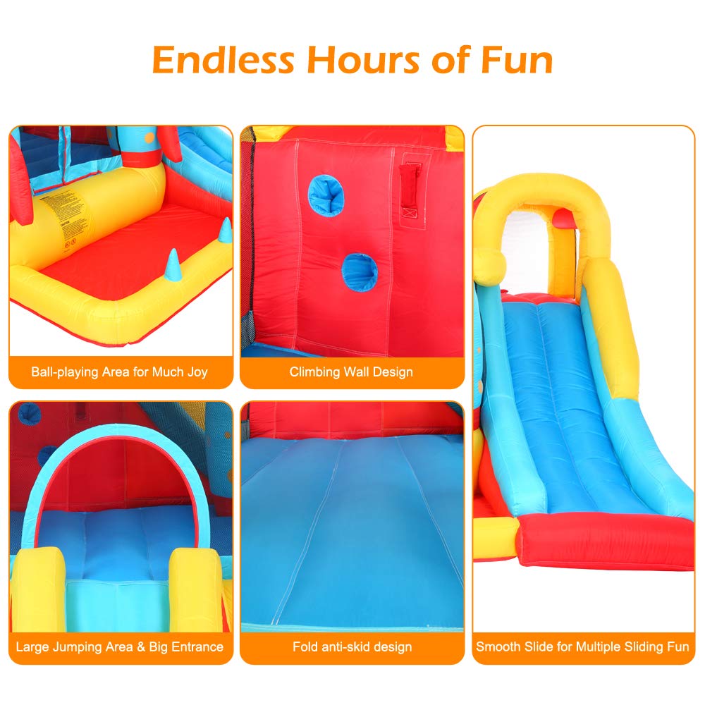 Slide Bouncer,Kids Bounce House,Inflatable Bouncy Jumping Castle with Slide, Indoor/Outdoor Bouncer House with Stakes, Repair Patches, and Storage Bag (Without Air Blower, Rocket)