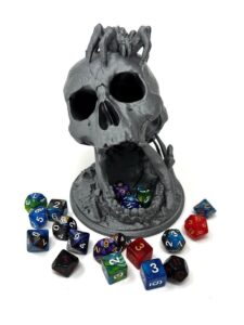 munnygrubbers - 6.5" skull dice tower - (random 7pcs d20 dice set included) - no paint odorless plastic - tabletop roleplaying game - dice roller - dungeons and dragons - dnd - d&d - (silver)