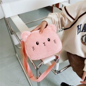 Amamcy Cute Cat Crossbody Purse Pink Small Fluffy Satchel Shoulder Bag Animal Plush Messenger Bag Kawaii Purse for Women