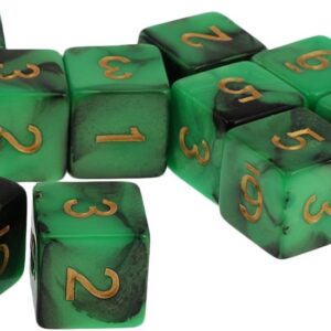 10pcs Six Sided Dual Colored D6 Dices For D&D Casino Poker Dice Guessing Games - Green & Black, 16mm