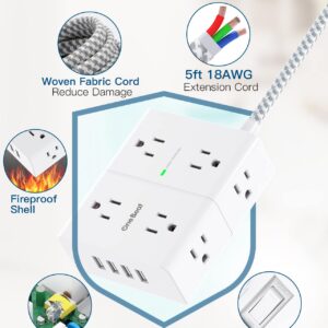 Power Strip Surge Protector with USB, 8 Widely Outlets 4 USB Ports Extension Cord with Flat Plug, 3 Sided Wall Outlets Extender USB Desktop Charging Station for Home Office Travel