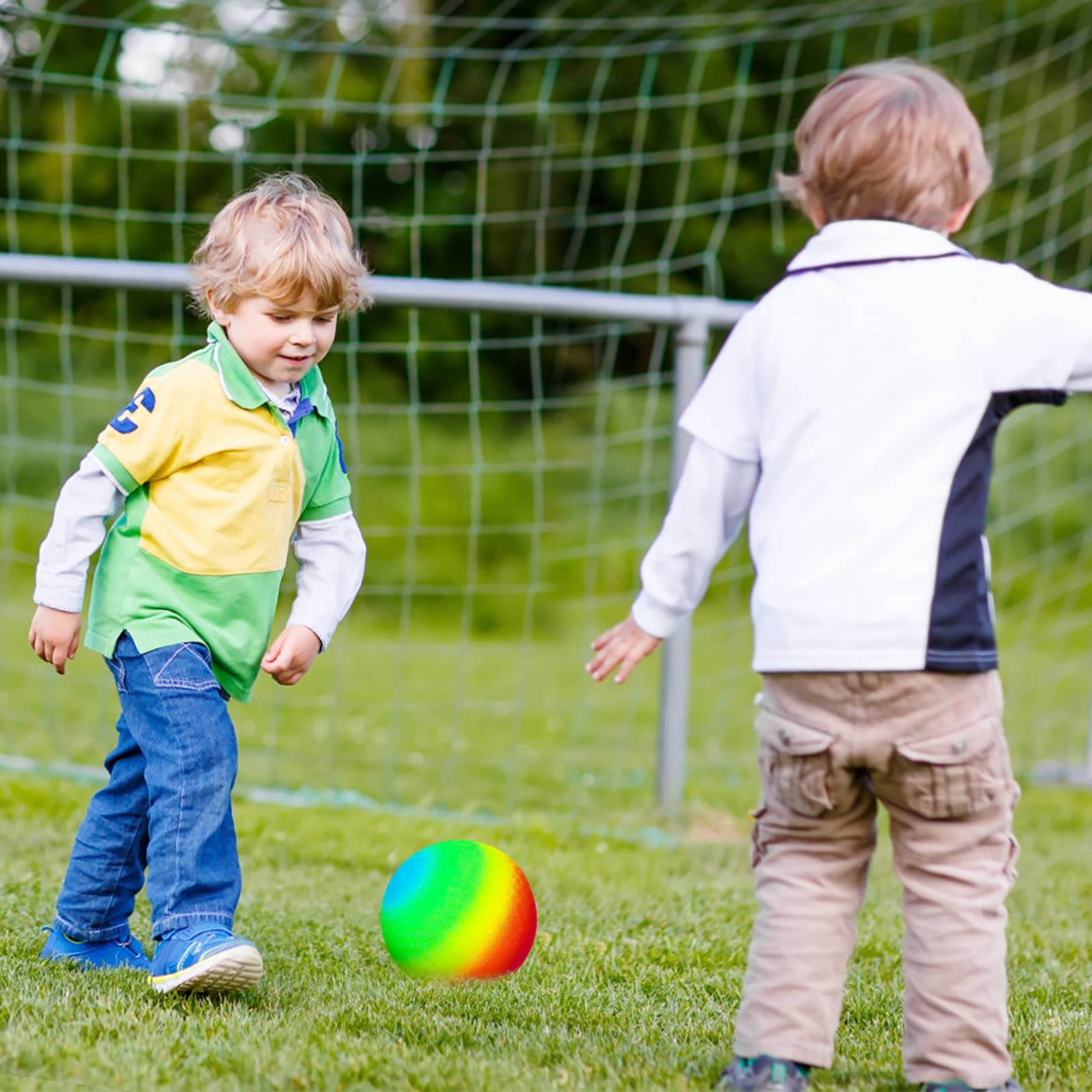 Eaezerav 5 Pack Rainbow Playground Balls Set 6 Inch Inflatable Rainbow Sports Balls with Hand Pump, Rubber Play Ball Dodgeball KickBalls for Kids Toddlers Indoor & Outdoor Games