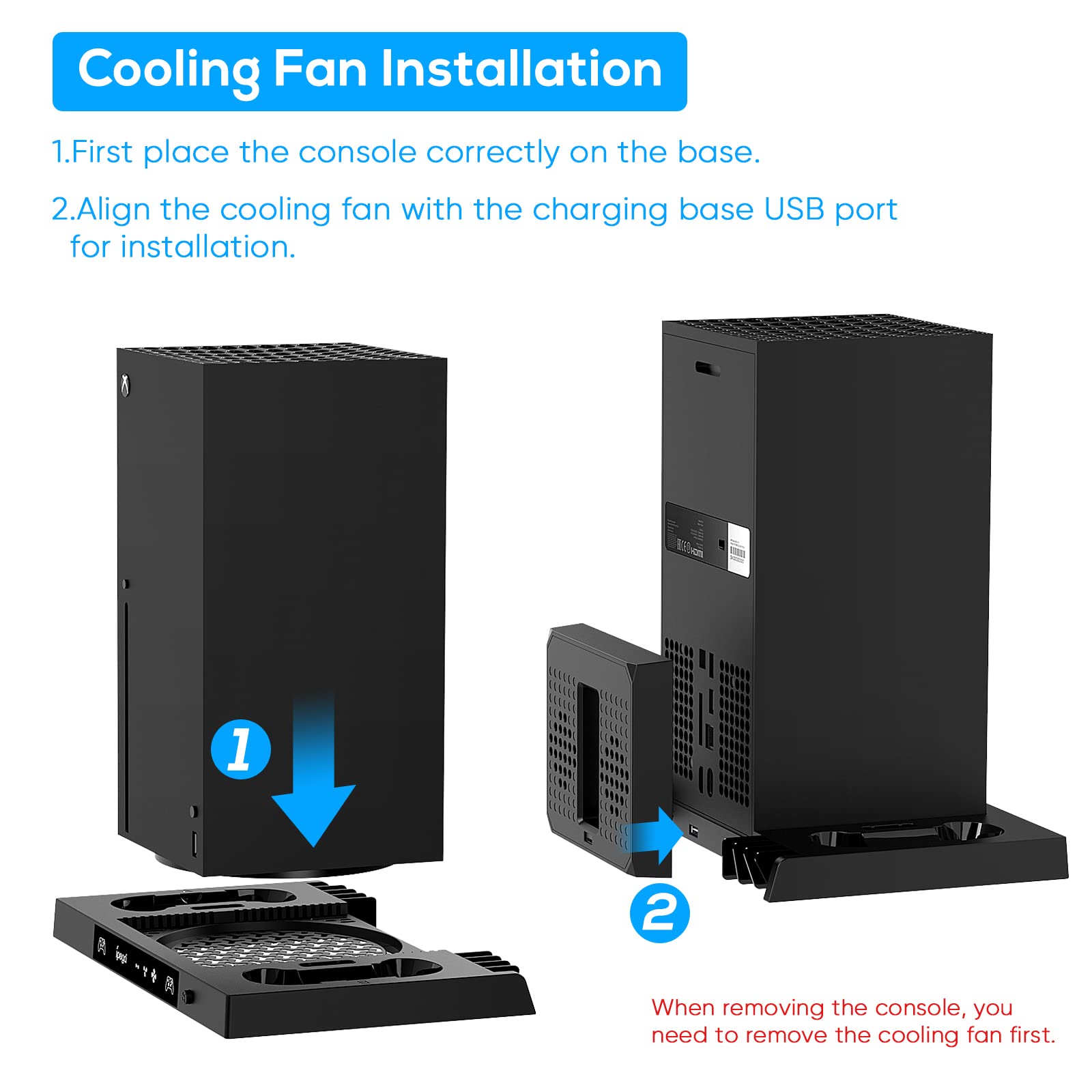 YUANHOT Upgraded Cooling Stand for Xbox Series X, Vertical Charging Station Dock Accessories with Fan Cooling System, Dual Controller Charger Ports, Headset Holder and Game Storage (ONLY for XSX)