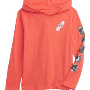 GAP Boys Graphic Sleeve Hooded Tee FIRE Coral XL