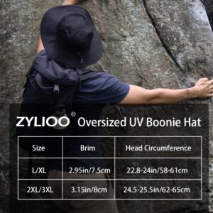 Zylioo 2XL Oversized UPF50+ Summer Boonie Hats,Adjustable Fishing Sun Hat for Big Heads,Large Breathable Cooling Hat Black