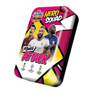 2021-22 topps match attax extra champions league cards - mega tin (66 cards + 3 le power attack + messi, neymar, mbappe hero squad card)