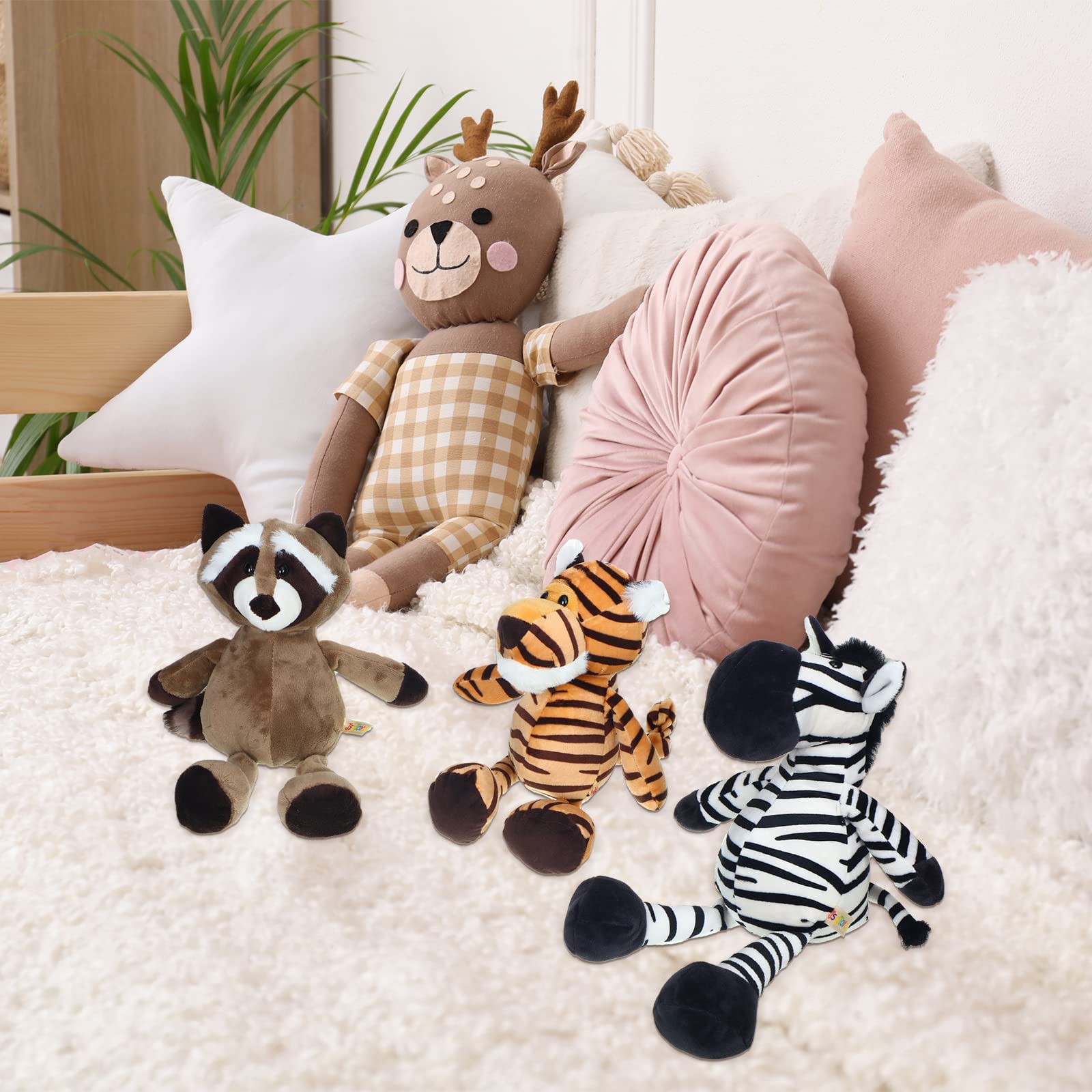 9 Pcs Plush Jungle Animals Toys Jungle Safari Stuffed Animals Bundle 9.9 Inch Cute Plush Animal Toys Includes Tiger Lion Elephant Monkey Zebra Raccoon Rhino Giraffe for Kids Animal Theme Party