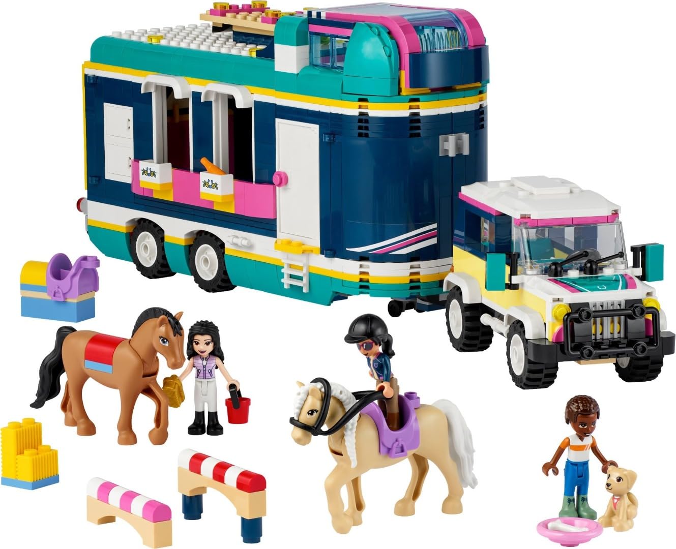 LEGO Friends Horse Show Trailer 41722, Horse Toy for 8 Plus Year Old Girls and Boys with 2 Horses, SUV Car and Riding Accessories, Animal Playset, Gift idea