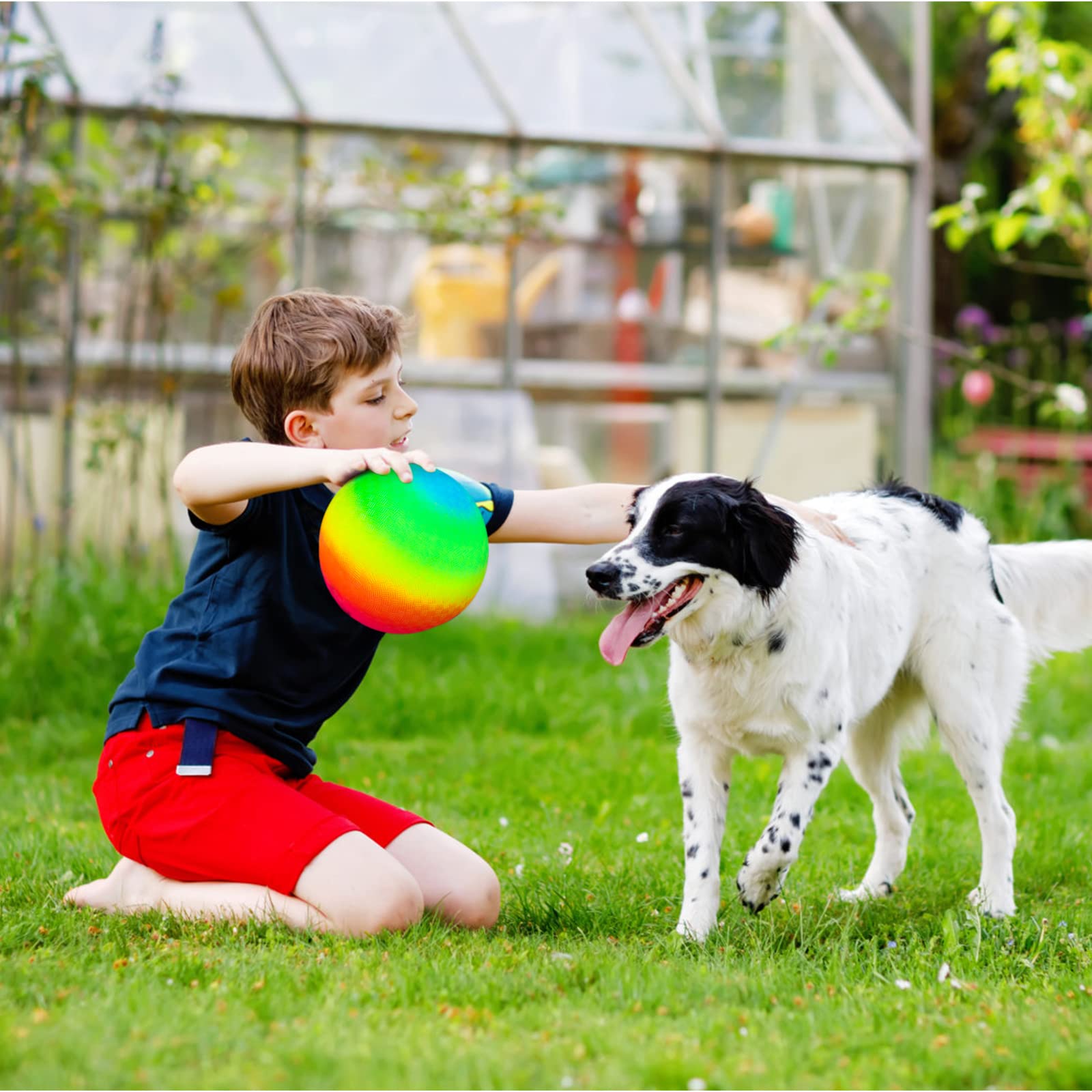 Eaezerav 5 Pack Rainbow Playground Balls Set 6 Inch Inflatable Rainbow Sports Balls with Hand Pump, Rubber Play Ball Dodgeball KickBalls for Kids Toddlers Indoor & Outdoor Games