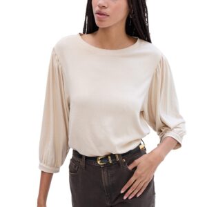 GAP Womens Supersoft Volume Sleeve Knit Shirt, Oyster 083, Small US