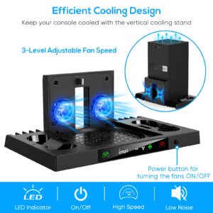 YUANHOT Upgraded Cooling Stand for Xbox Series X, Vertical Charging Station Dock Accessories with Fan Cooling System, Dual Controller Charger Ports, Headset Holder and Game Storage (ONLY for XSX)