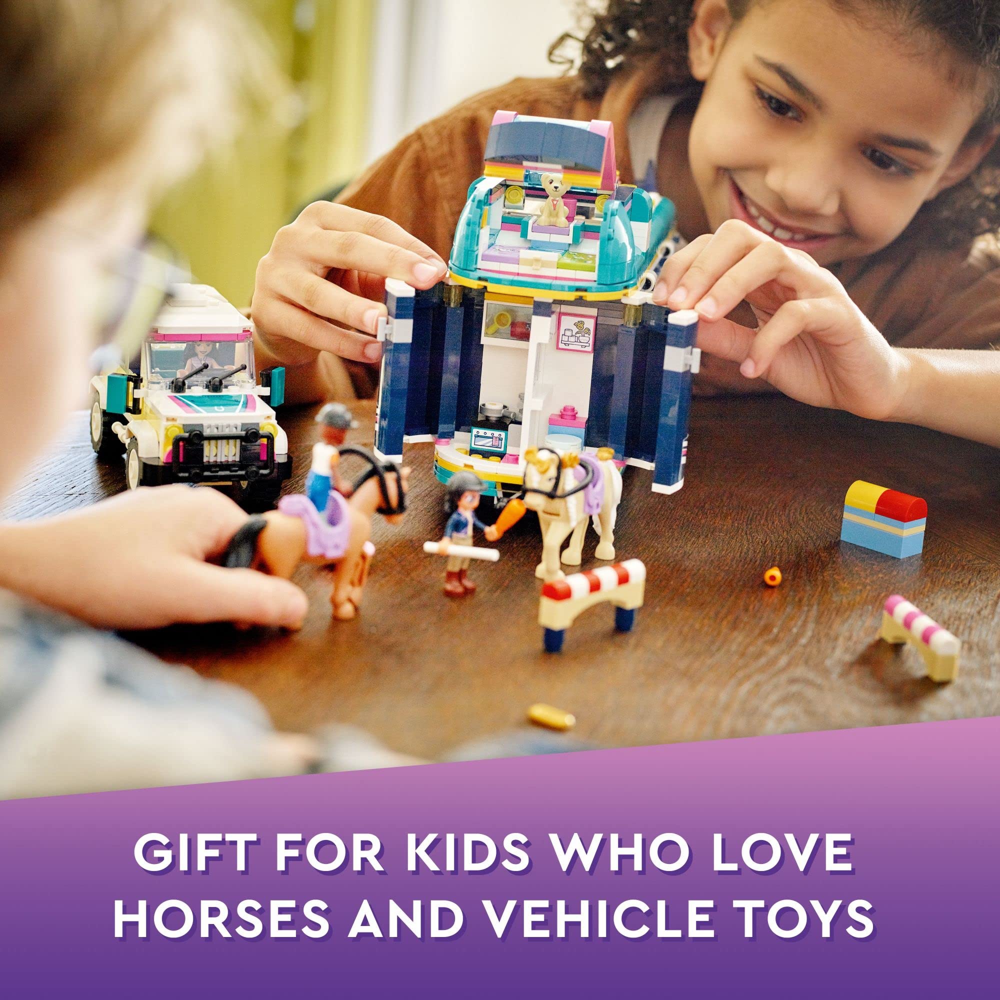 LEGO Friends Horse Show Trailer 41722, Horse Toy for 8 Plus Year Old Girls and Boys with 2 Horses, SUV Car and Riding Accessories, Animal Playset, Gift idea