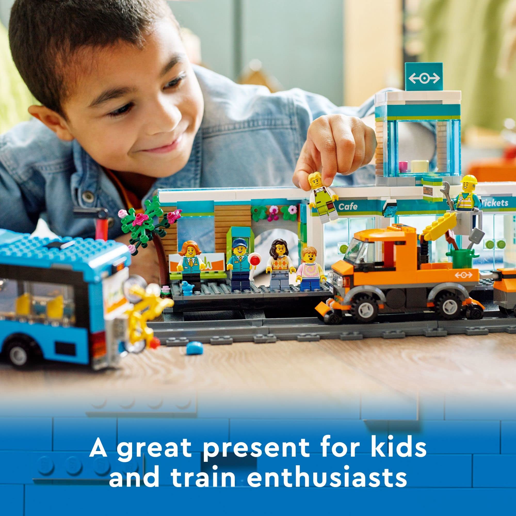 Lego City Train Station Set 60335 with Bus, Rail Truck, and Tracks, Compatible with City Sets. Pretend Play Train Set for Kids Who Love Pretend Play