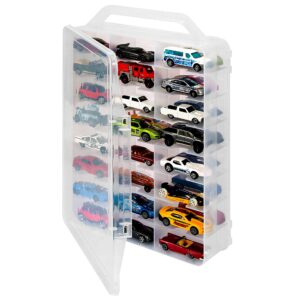 KISLANE Double Sided Storage Case for 46 Toy Cars, Matchbox Cars, Portable Transparent Storage Case with 46 Compartments, Case Only (Transparent)…