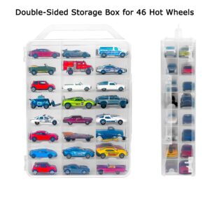 KISLANE Double Sided Storage Case for 46 Toy Cars, Matchbox Cars, Portable Transparent Storage Case with 46 Compartments, Case Only (Transparent)…