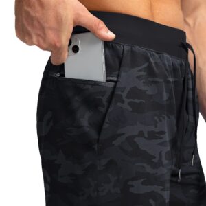 Men's Running Shorts with Zipper Pockets 7 Inch Lightweight Quick Dry Gym Athletic Workout Shorts for Men (Grey Camo, M)