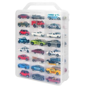 kislane double sided storage case for 46 toy cars, matchbox cars, portable transparent storage case with 46 compartments, case only (transparent)…