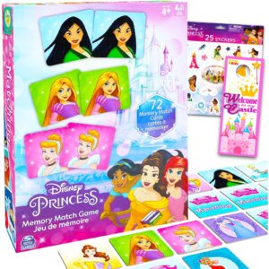 kidstinct Disney Princess Educational Toy Bundle Disney Princess Memory Game Set - Disney Princess Matching Game with Disney Stickers and More (Disney Learning Toy)