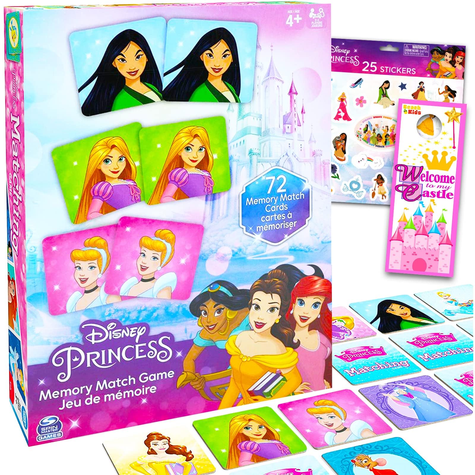 kidstinct Disney Princess Educational Toy Bundle Disney Princess Memory Game Set - Disney Princess Matching Game with Disney Stickers and More (Disney Learning Toy)