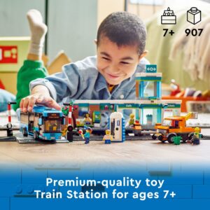 Lego City Train Station Set 60335 with Bus, Rail Truck, and Tracks, Compatible with City Sets. Pretend Play Train Set for Kids Who Love Pretend Play