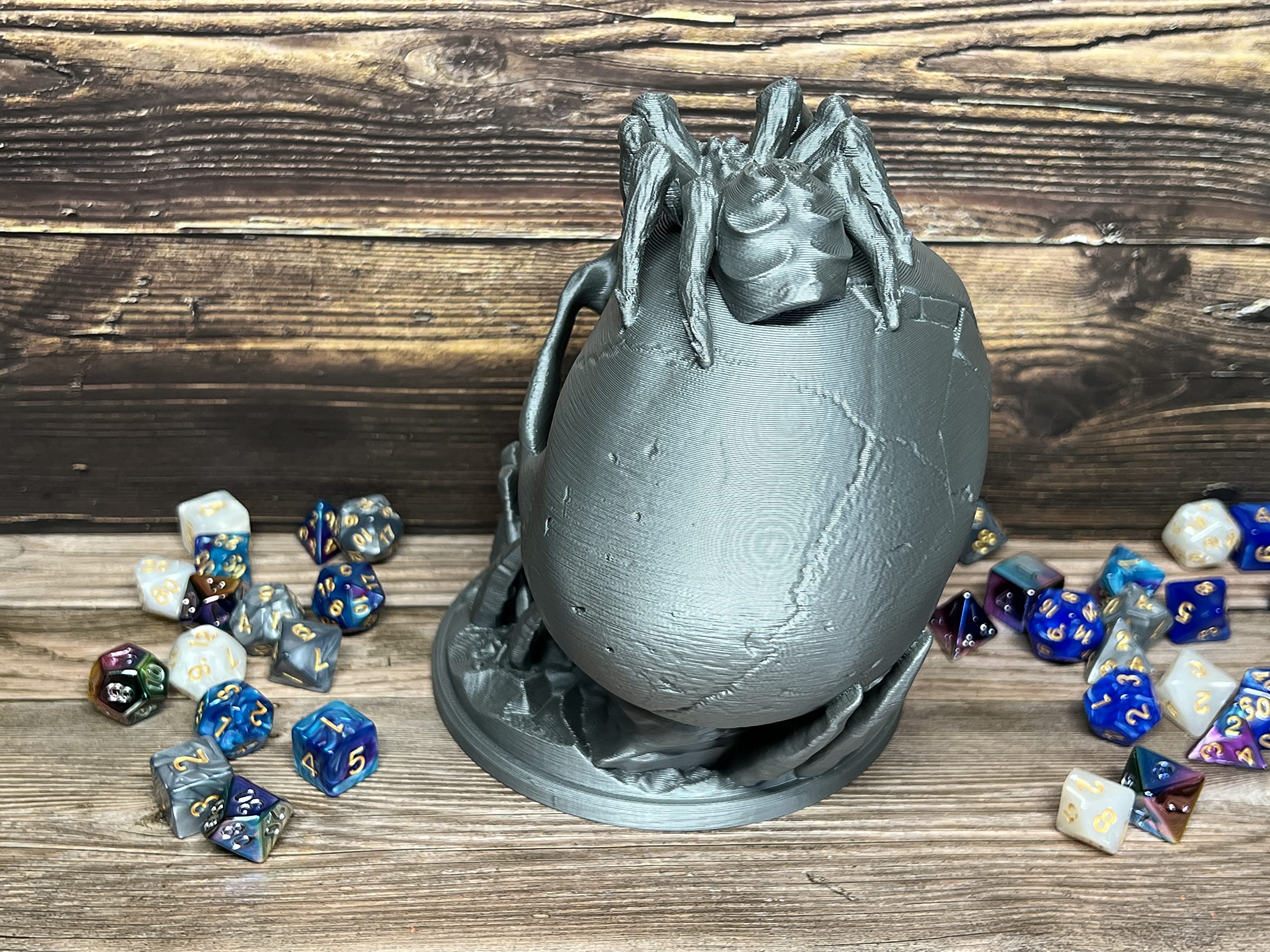 MunnyGrubbers - 6.5" Skull Dice Tower - (Random 7PCS D20 Dice Set Included) - No Paint Odorless Plastic - Tabletop Roleplaying Game - Dice Roller - Dungeons and Dragons - DND - D&D - (Silver)