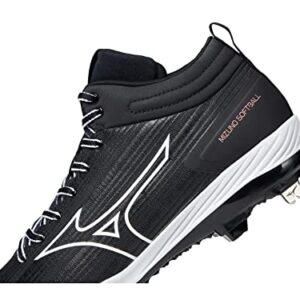 Mizuno Women's Sweep 6 Mid Softball Shoe, Black-White, 8.5