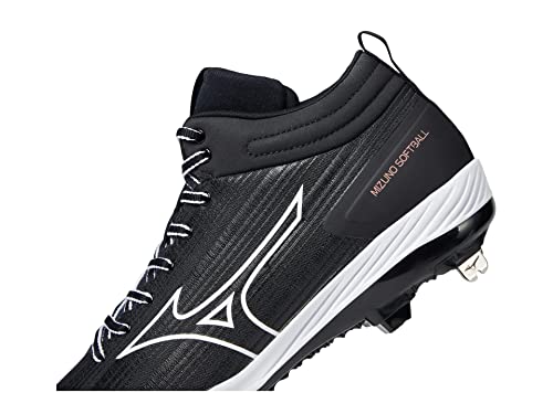 Mizuno Women's Sweep 6 Mid Softball Shoe, Black-White, 8.5