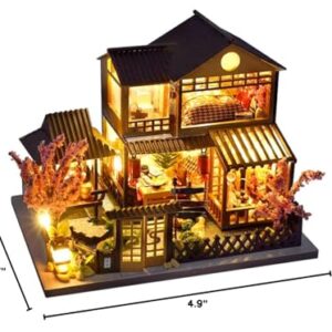 CUTEBEE Dollhouse Miniature House Kit with Furniture, DIY Wooden Dollhouse Tiny House Building Set for Adults and Teens, Creative Room Decor Gift for Family and Friends (Japanese Garden House)