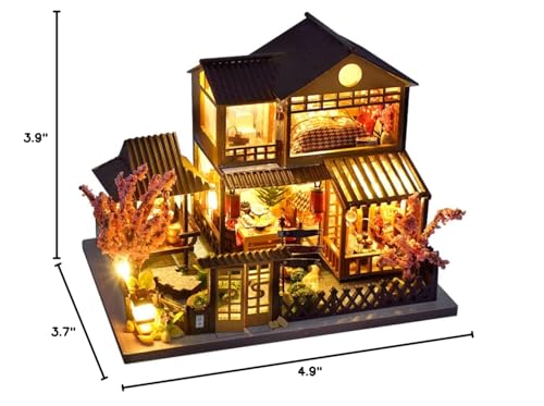 CUTEBEE Dollhouse Miniature House Kit with Furniture, DIY Wooden Dollhouse Tiny House Building Set for Adults and Teens, Creative Room Decor Gift for Family and Friends (Japanese Garden House)