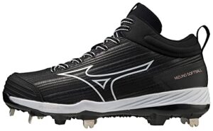 mizuno women's sweep 6 mid softball shoe, black-white, 8.5