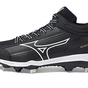 Mizuno Women's Sweep 6 Mid Softball Shoe, Black-White, 8.5