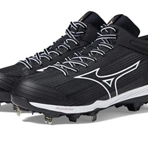 Mizuno Women's Sweep 6 Mid Softball Shoe, Black-White, 8.5