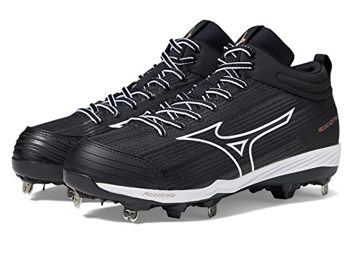 Mizuno Women's Sweep 6 Mid Softball Shoe, Black-White, 8.5