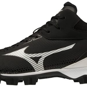 Mizuno Men's Wave Lightrevo MID Baseball Shoe, Black-White, 10.5