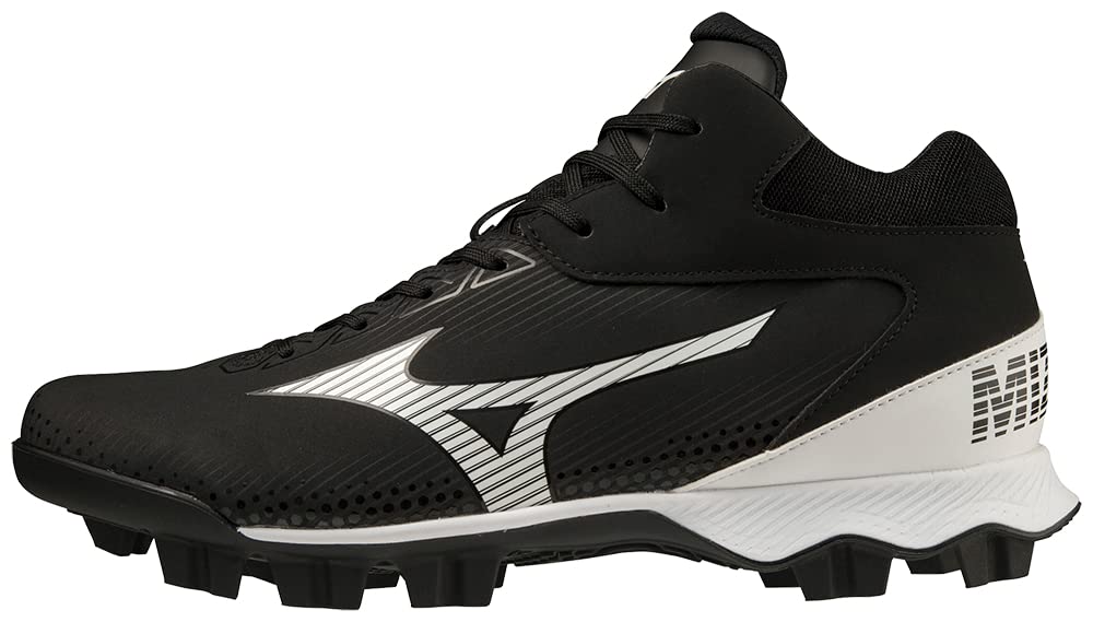 Mizuno Men's Wave Lightrevo MID Baseball Shoe, Black-White, 10.5