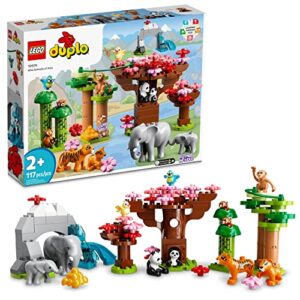 lego duplo wild animals of asia 10974, bricks set with panda & elephant baby animal toy figures plus sounds, toys for toddlers, girls & boys age 2-5