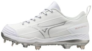 mizuno women's sweep 6 softball shoe, white, 8