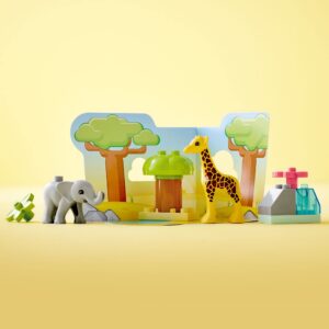 LEGO DUPLO Wild Animals of Africa 10971, Animal Toys for Toddlers, Girls & Boys Ages 2 Plus Years Old, Learning Toy with Baby Elephant & Giraffe Figures